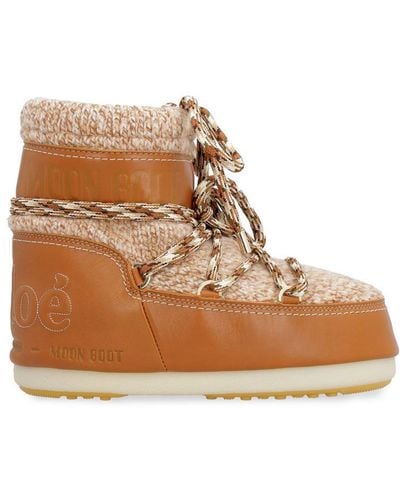 Chloé X Moon Boot - Leather And Knit Moon Boots - Brown