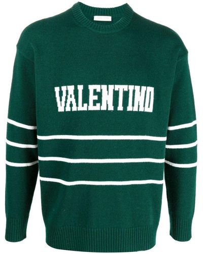 Valentino Garavani Logo-intarsia Crew-neck Sweater - Green