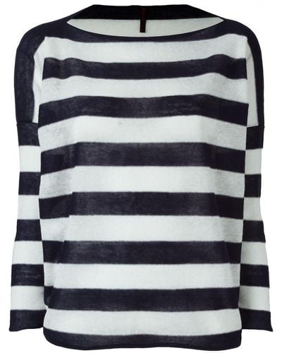Daniela Gregis Striped Cotton Boat Neck Sweater - Blue