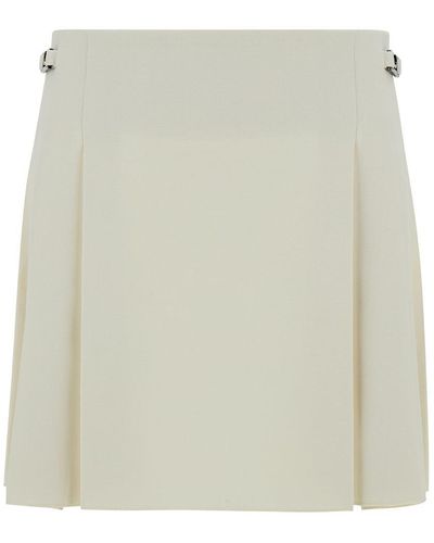 Low Classic White Pleated Mini-skirt In Tech Fabric Woman - Natural