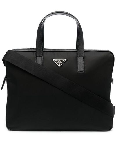 Prada Re-nylon Leather-trimmed Briefcase - Black