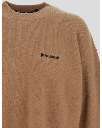 Palm Angels Logo Embroidery Camel Sweater - Brown