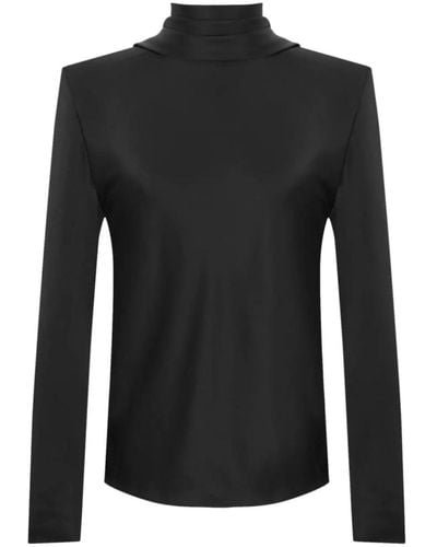 Saint Laurent Long-sleeve Draped Top - Black