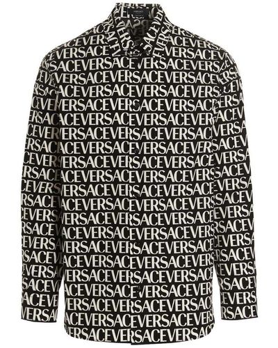 Versace Cotton Shirt With All Over Print - Black