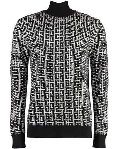 Balmain Wool Blend Turtleneck Sweater - Black