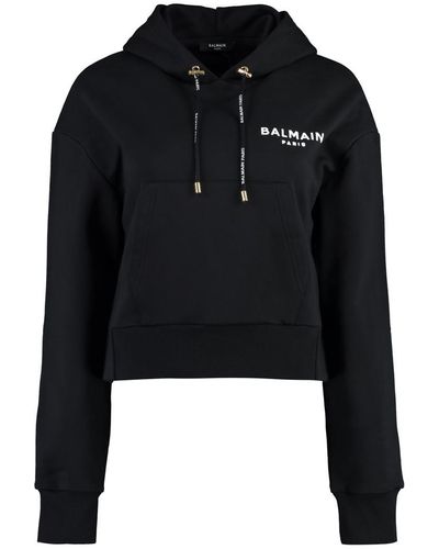 Balmain Cropped Sweatshirt With Flocked Logo Print - Black