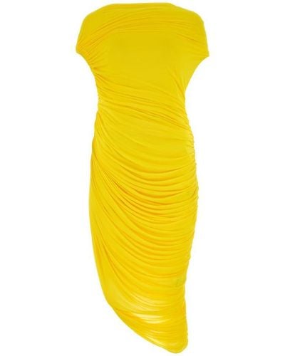 Ferragamo Ruched Jersey Midi Dress - Yellow
