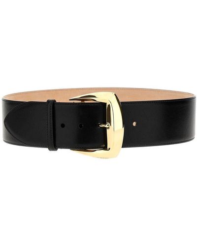 Alexander McQueen Belt With Geometric Buckle In And Antiqued Gold - Black