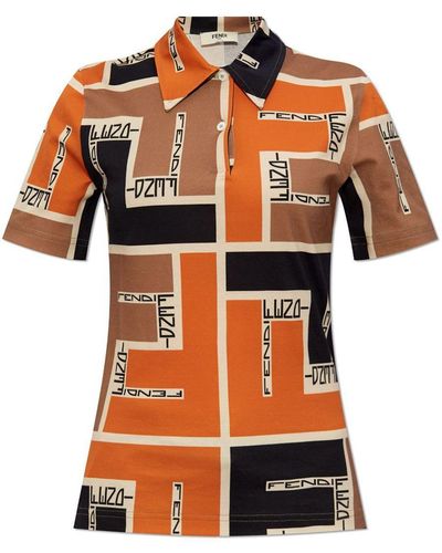 Fendi Printed Cotton Polo Shirt - Orange