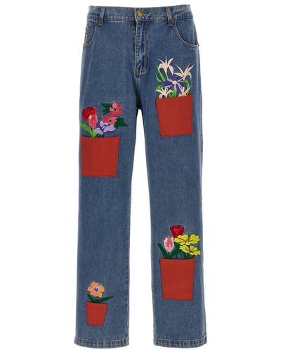 Kidsuper 'Flower Pots' Denim Trousers - Blue