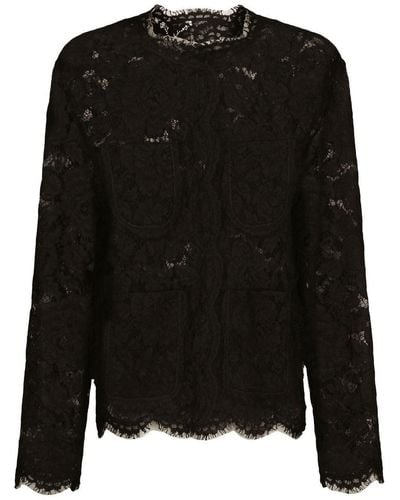 Dolce & Gabbana Floral-lace Single-breasted Jacket - Black