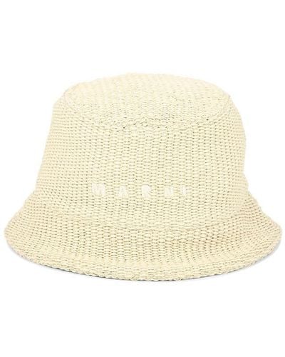 Marni Raffia Bucket Hat With Logo Embroidery - Natural