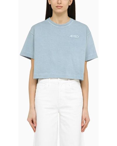 Autry Light Blue Cotton Cropped T Shirt