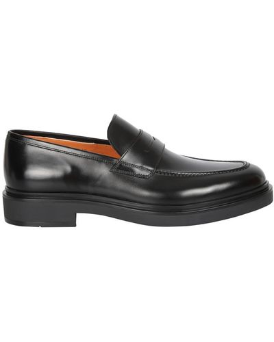 Santoni Penny Leather Loafers - Black