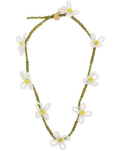 Simone Rocha Crystal Beaded Flower Necklace - Metallic