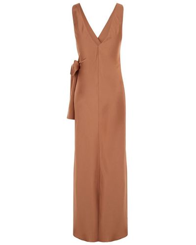 Pinko Long Wrap Dress With V Neckline - Brown