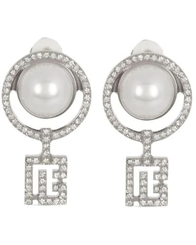 Balmain Art Deco Rhinestone Pearl Earrings Accessories - White