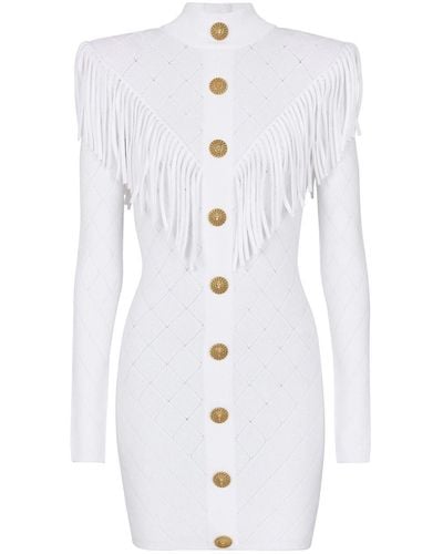 Balmain Short Dress With Fringes - White