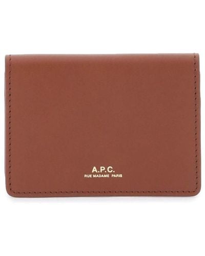 A.P.C. Leather Stefan Card Holder - Brown