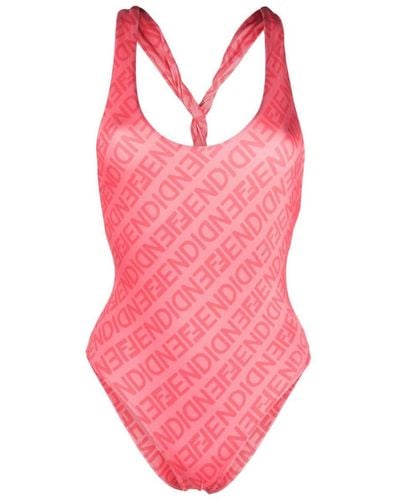 Fendi Mirror Logo-Print Swimsuit - Pink