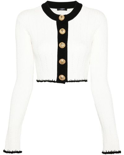 Balmain Cardigan With Contrasting Crop Edges - White