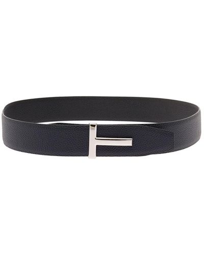 Tom Ford Reversible Bicolor Leather T-belt - Black