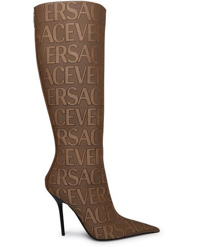 Versace Beige Cotton Blend Boots - Brown
