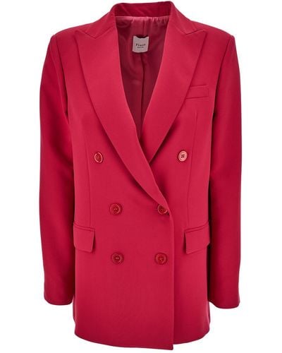 Plain Fuchsia Double-breasted Jacket With Peaked Revers And Tonal Buttons In Stretch Fabric Woman - Red