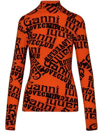 Ganni Orange Lyocell Blend Turtleneck Sweater - Red