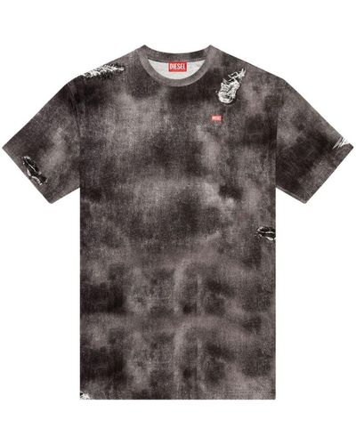 DIESEL T-Wash-N2 T-Shirt With Trompe 'Oeil Denim Print - Gray