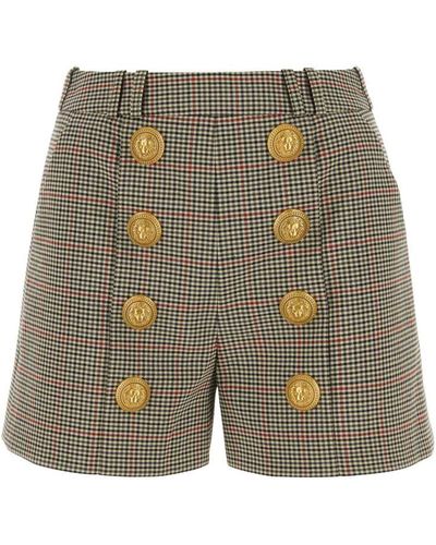 Balmain Houndstooth Wool Shorts - Green