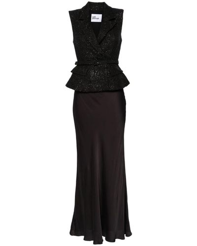 Self-Portrait Peplum Boucle Gown - Black