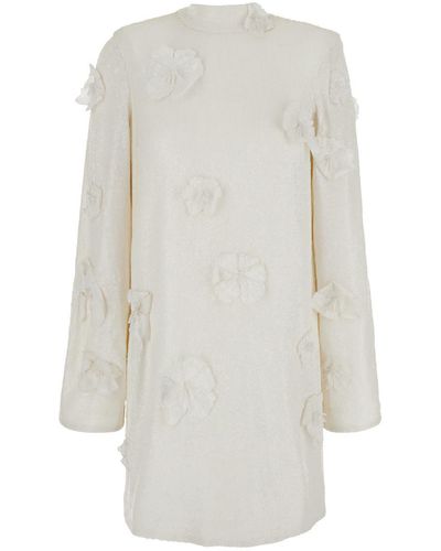ROTATE BIRGER CHRISTENSEN Floral-appliqué Dress - Women's - Polyester/recycled Polyester/elastane - White