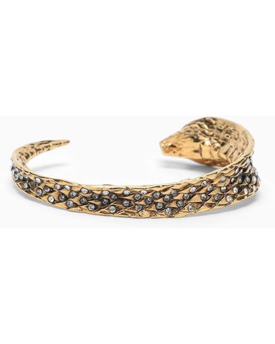 Saint Laurent Gold Cobra Bracelet With Rhinestones - Natural