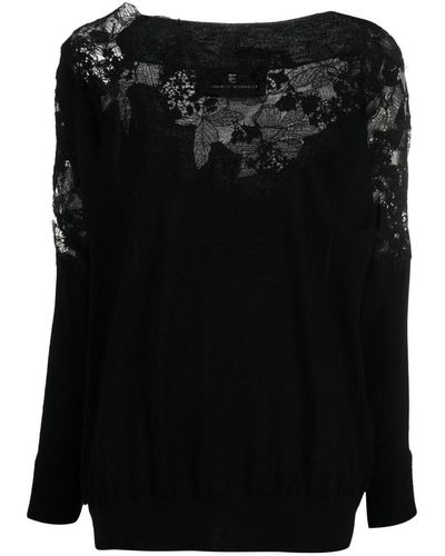 Ermanno Scervino Oversized Embroidered Wool Sweater - Black