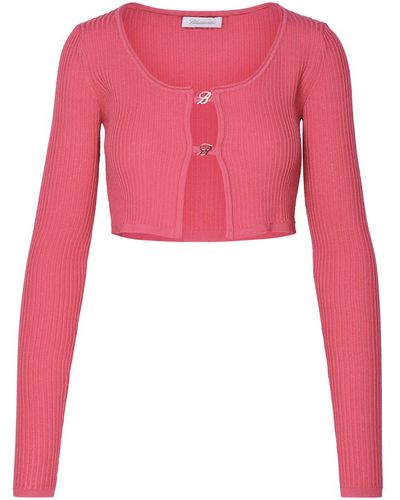 Blumarine Fuchsia Viscose Blend Crop Sweater - Pink
