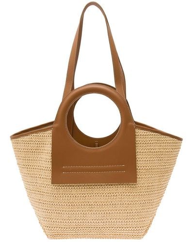 Hereu 'Cala S Raffia' And Handbag With Leather Handles - Brown