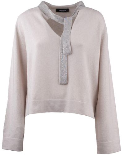 Fabiana Filippi Sweater With Monile Scarf - Gray
