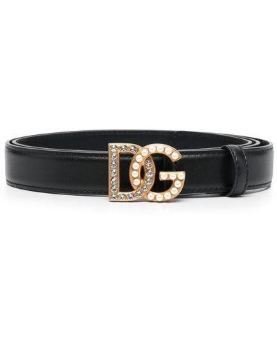 Dolce & Gabbana Embellished Logo-buckle Belt - Black