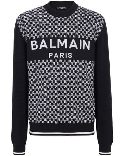 Balmain Pullover In Jacquard Mini Monogramma - Black