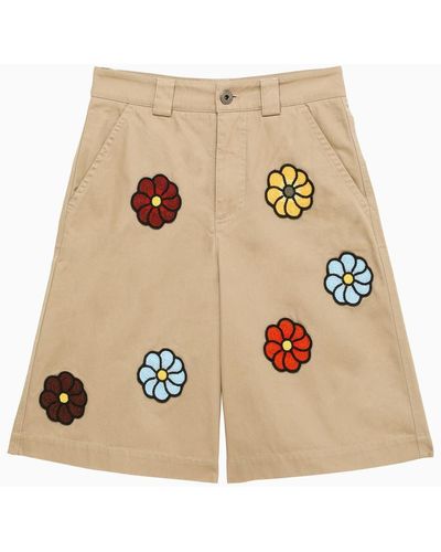 Moncler Genius 1 Jw Anderson Floral Cotton Shorts - Natural