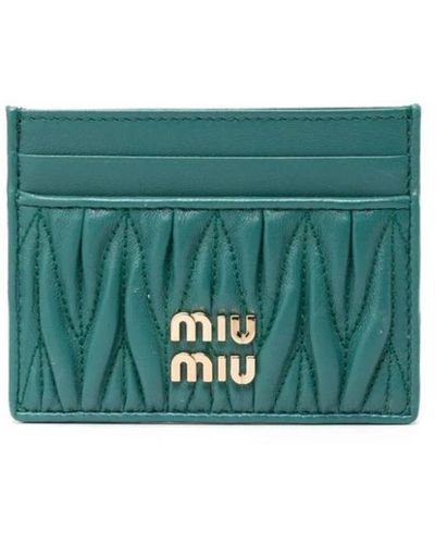 Miu Miu Logo-plaque Matelassé Cardholder - Green