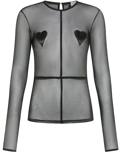 Fiorucci Mesh Top With Appliqué Hearts - Grey