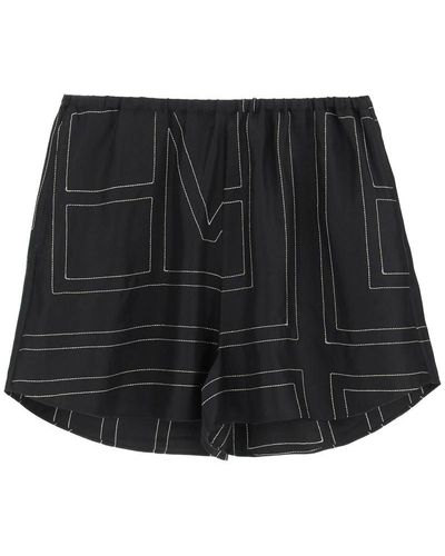 Totême Monogram Embroidered Pyjama Shorts - Black