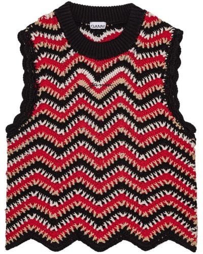Ganni Crochet Cotton Vest - Red