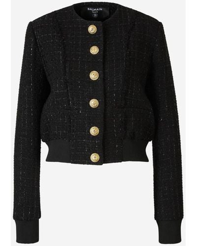Balmain Tweed Bomber Jacket - Black