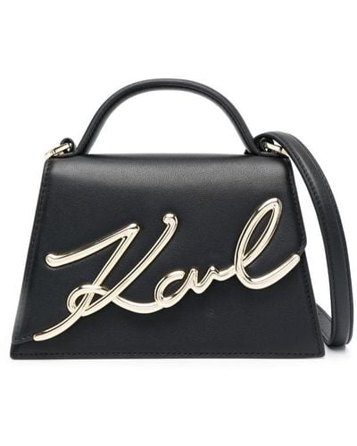Karl Lagerfeld Signature Leather Crossbody Bag - Black