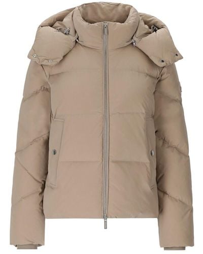 Woolrich Alsea Taupe Short Hooded Down Jacket - Natural