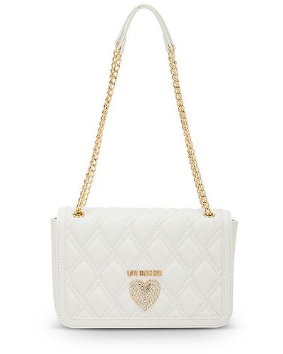 Love Moschino Quilted Synthetic Leather Shoulder Bag - White