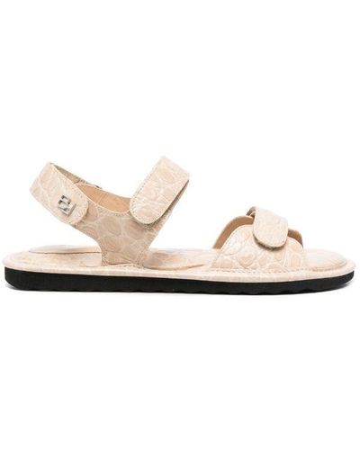 BY FAR Crocodile-embossed Leather Sandals - Natural